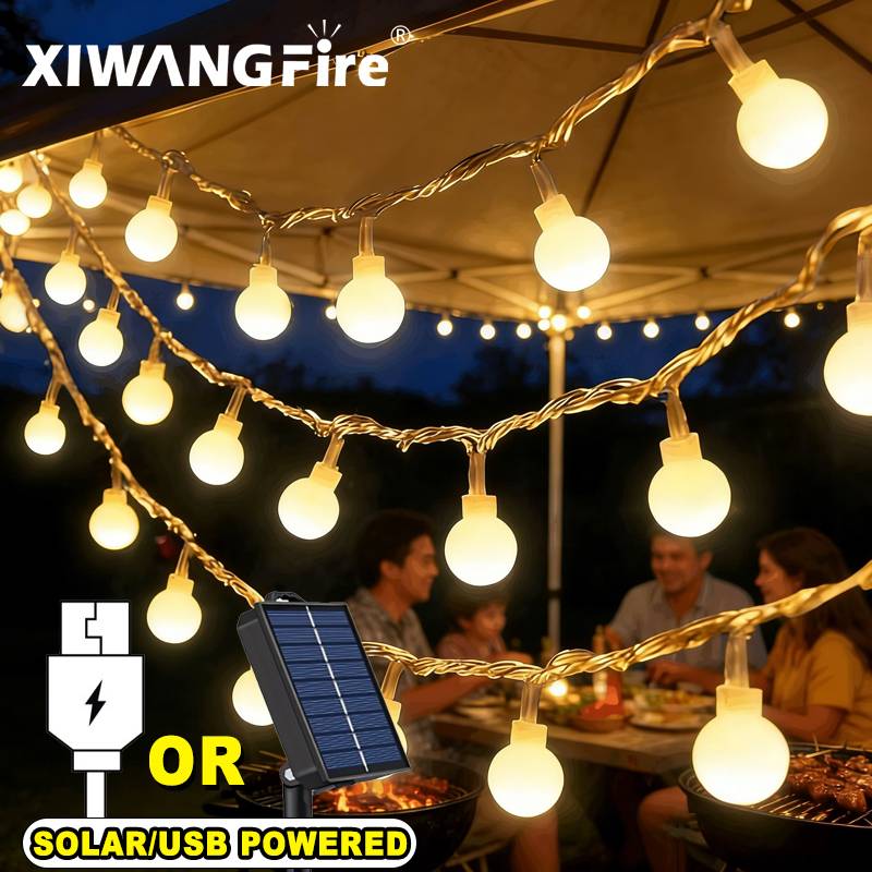 Outdoor Adventure Trips - 3-10M Solar-/USB-/Batterie-Lichterketten, Feenhafte Kugel-LED-Lichter, Wasserdicht für