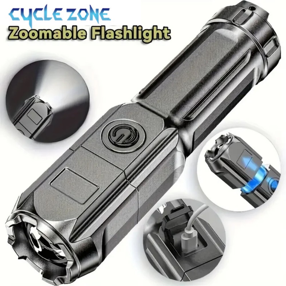 Outdoor Adventure Zone - Tragbare LED-Taschenlampe, USB-aufladbar, zoombare Taschenlampe, Handlampe,