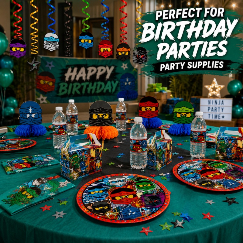 Outdoor Adventure Birthday Party - Ninja-Kombinations-Geburtstagsparty-Dekorationsset für drinnen und draußen, mit
